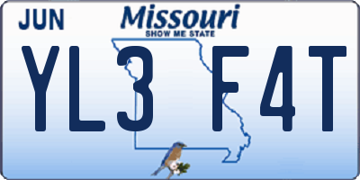 MO license plate YL3F4T