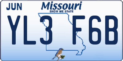 MO license plate YL3F6B