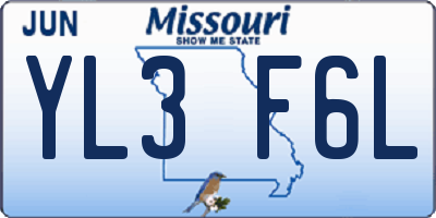 MO license plate YL3F6L