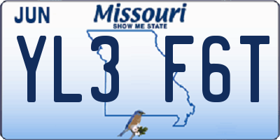 MO license plate YL3F6T