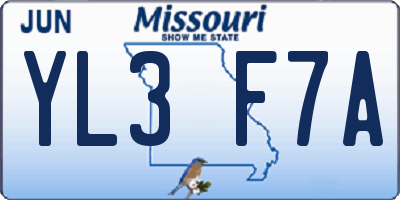 MO license plate YL3F7A