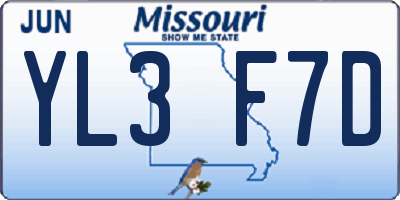 MO license plate YL3F7D