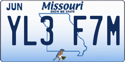 MO license plate YL3F7M