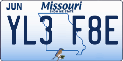 MO license plate YL3F8E