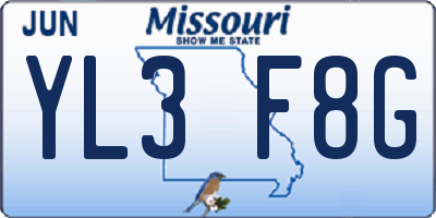 MO license plate YL3F8G