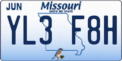 MO license plate YL3F8H