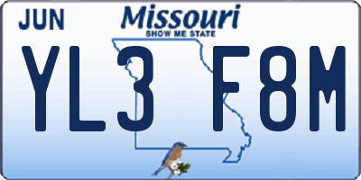 MO license plate YL3F8M