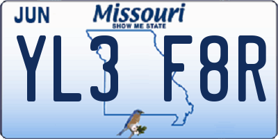 MO license plate YL3F8R
