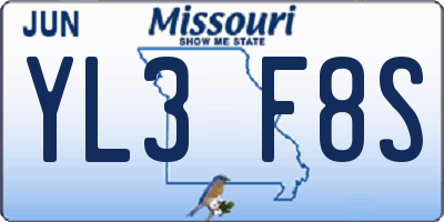 MO license plate YL3F8S