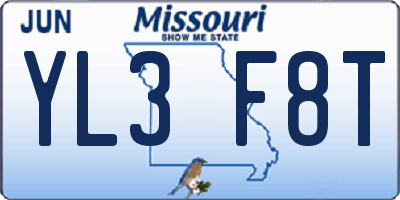 MO license plate YL3F8T