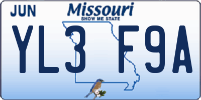 MO license plate YL3F9A