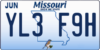 MO license plate YL3F9H