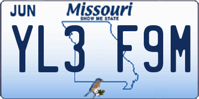 MO license plate YL3F9M