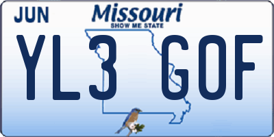 MO license plate YL3G0F