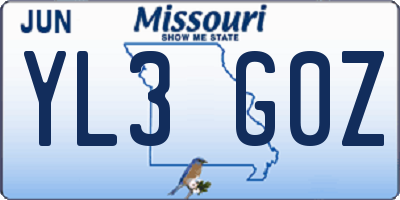 MO license plate YL3G0Z