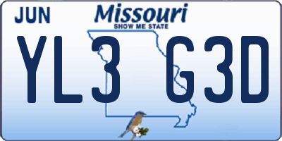 MO license plate YL3G3D