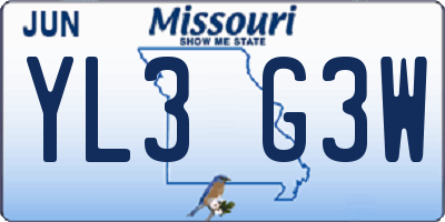 MO license plate YL3G3W