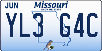 MO license plate YL3G4C