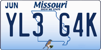 MO license plate YL3G4K