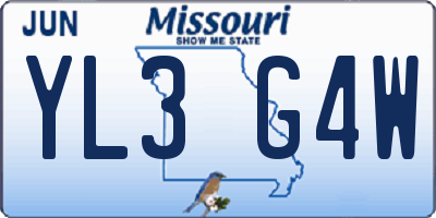 MO license plate YL3G4W