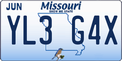 MO license plate YL3G4X