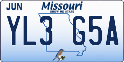 MO license plate YL3G5A