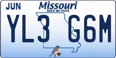 MO license plate YL3G6M