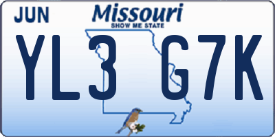 MO license plate YL3G7K