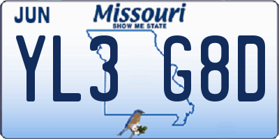 MO license plate YL3G8D