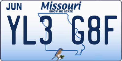 MO license plate YL3G8F