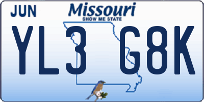 MO license plate YL3G8K