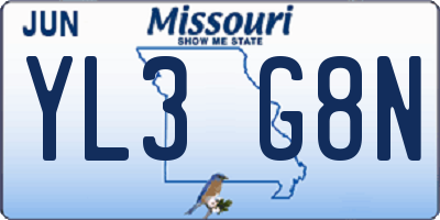 MO license plate YL3G8N