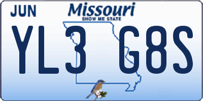 MO license plate YL3G8S