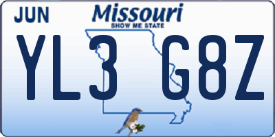 MO license plate YL3G8Z