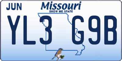 MO license plate YL3G9B