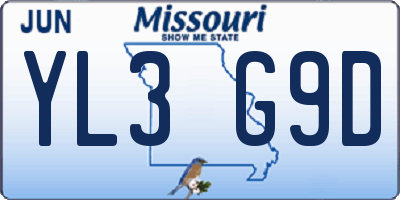 MO license plate YL3G9D