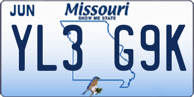 MO license plate YL3G9K
