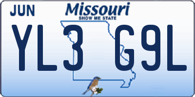 MO license plate YL3G9L