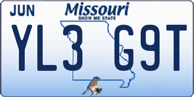 MO license plate YL3G9T