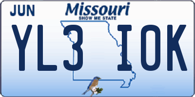 MO license plate YL3I0K