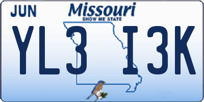 MO license plate YL3I3K