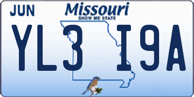 MO license plate YL3I9A
