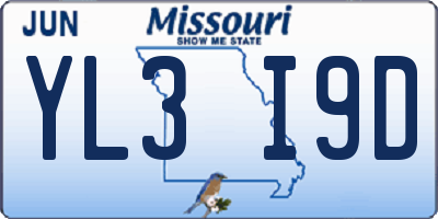 MO license plate YL3I9D