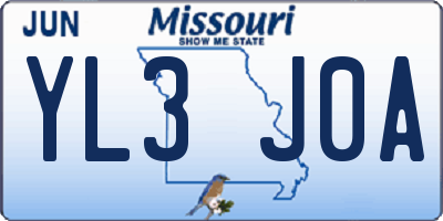 MO license plate YL3J0A