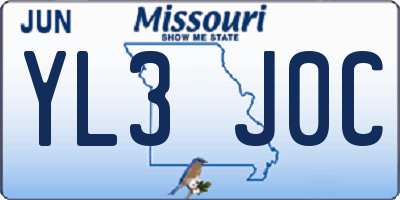 MO license plate YL3J0C