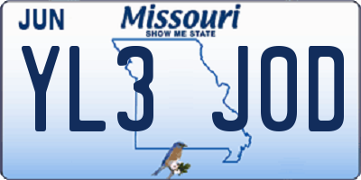 MO license plate YL3J0D