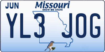 MO license plate YL3J0G