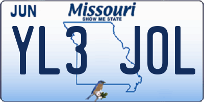 MO license plate YL3J0L