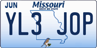 MO license plate YL3J0P