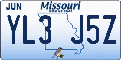 MO license plate YL3J5Z